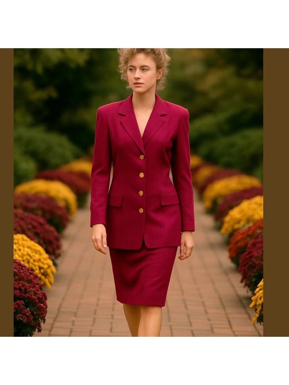 80s 2PC SDANA BUCHMAN MAGENTA WOOL PINK OVERSIZED BLAZER & PENCIL SKIRT SZ 14